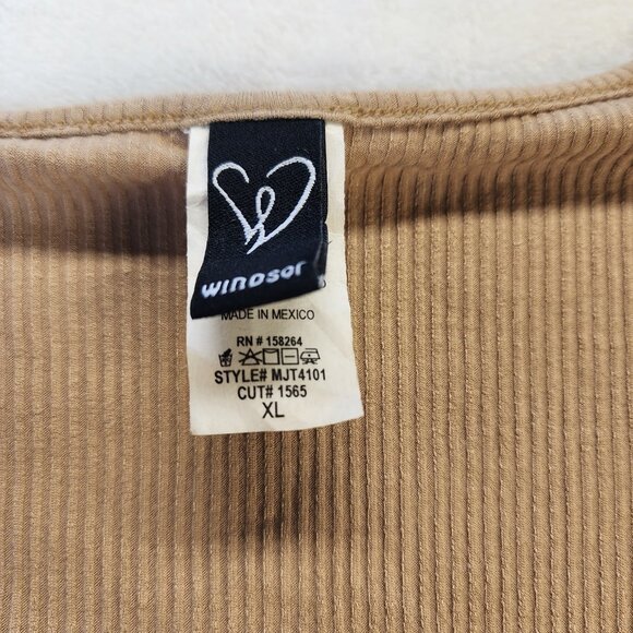 Windsor Womens XL Crop Top Tee Ribbed Stretch Cap T-Shirt Top Tan/Nude/Beige - Picture 4 of 5